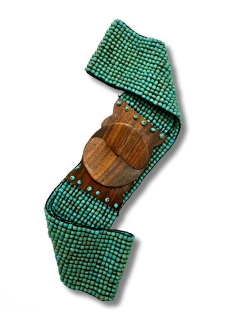 Anthropologie X Cocobelle Beaded Stretch Belt with Wooden Buckle - Picture 3 of 6